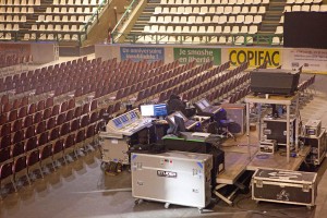 The FoH sound and lighting desks.