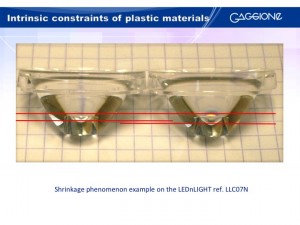 Example of shrinkage on an optical part for two different cooling times.