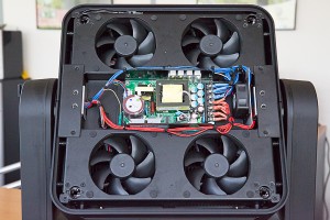 The four-fan cooling system and LED power supply.
