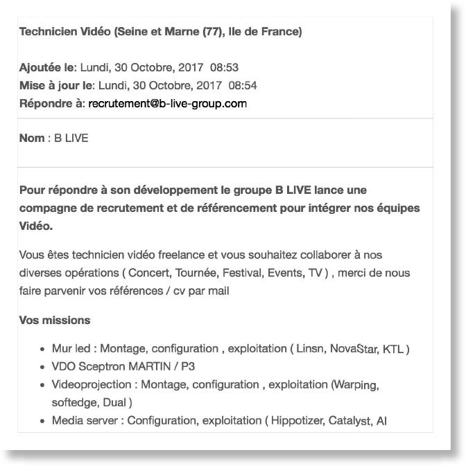 B Live Recherche Un Technicien Video Free Lance Soundlightup Soundlightup