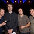 Tout le monde chante contre le cancer à l'Olympia 2011/03. Une chouette équipe à faire du bon son. De gauche à droite Vladimir Coulibre, Laurent « Bellote » Delenclos, David Nulli, XX et YY